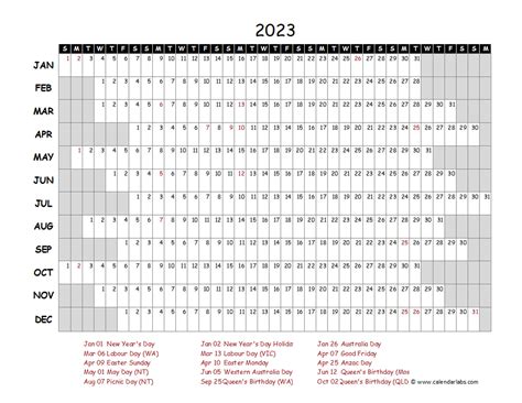 2023 Yearly Project Timeline Calendar Australia Free Printable Templates