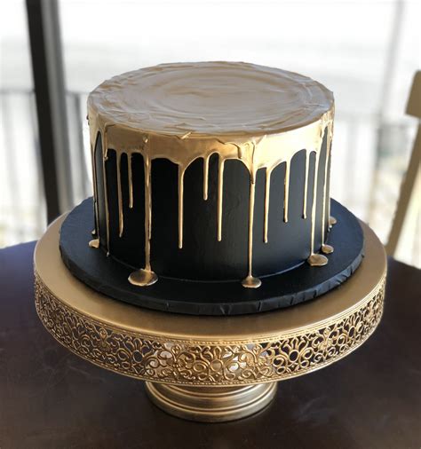Gold On Black Drip Cake In Golden Birthday Cakes Elegant Birthday Cakes Birthday Cakes