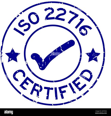 Grunge Blue Iso 22716 Certified With Mark Icon Round Rubber Seal Stamp