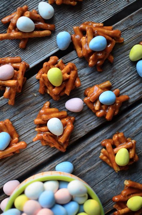 The site may earn a commission on some products. Caramel Pretzel Easter Egg Nests | FaveSouthernRecipes.com