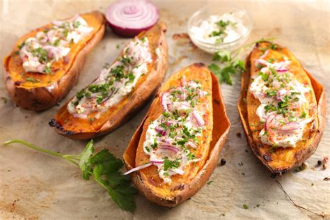Patates douces au four sauce au yaourt