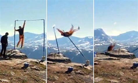 Heart Stopping Moment Man Plunges Off Cliff Edge After Gymnastic Stunt