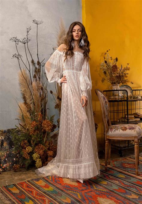 Bohemian Wedding Gown From Soft Lace Hippie Style Dress Etsy