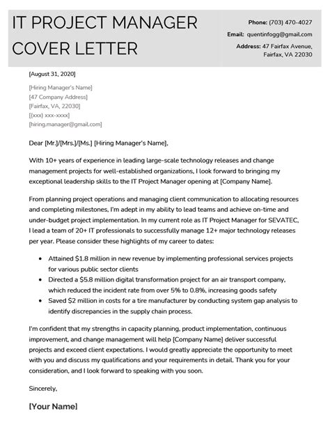 Information Technology It Cover Letter Examples