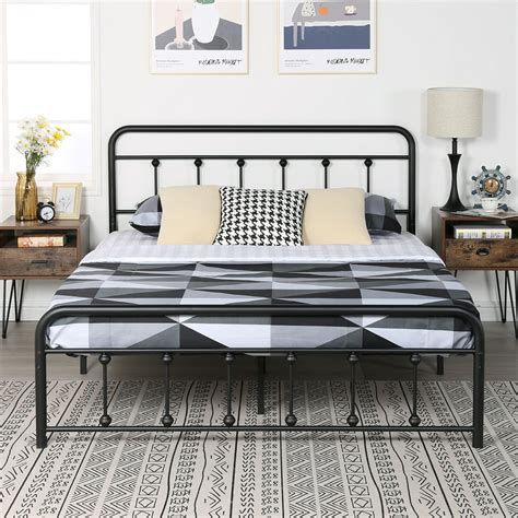 Vecelo Metal Queen Platform Bed Frame With Headboard And Footboard No Box Spring Needed Black