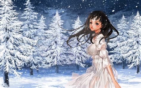 Anime Girl In Winter Forest 高清壁纸 桌面背景 1920x1200 Id786795
