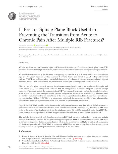 Pdf Is Erector Spinae Plane Block Useful In Preventing The Transition