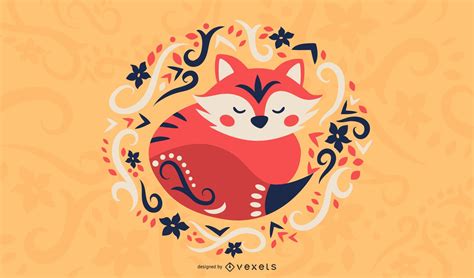 Scandinavian Folk Art Fox Illustration Vector Download
