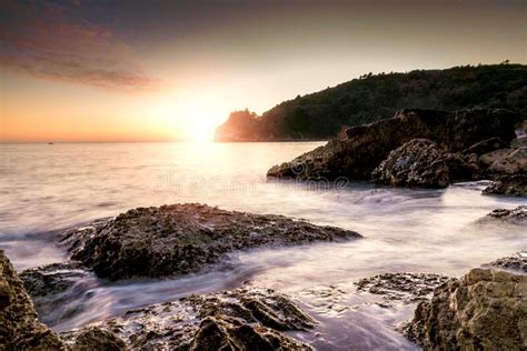 Sea Sunset Sea Scape With Rocks Long Exposure Stock Photo Image Of