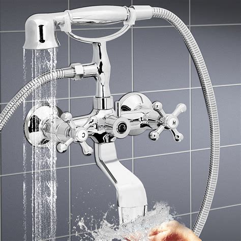 Polished Chrome Clawfoot Bathtub Tub Faucet With Hand Shower Head Spray