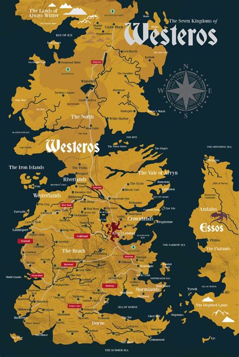 Map Of The Seven Kingdoms Of Westeros Game Of Thrones Wall Art