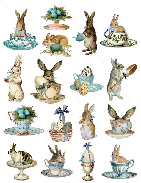 Rabbit Tea Party Clip Art Vintage Easter Clipart Vintage Bunny Ephemera