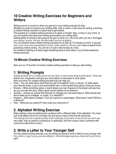 10 Creative Writing Exercises For Beginners And Writers Pdf