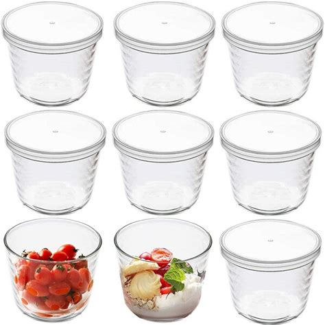 Prep And Savour 9 Pack 6 8 Oz Small Glass Bowls With Plastic Lids Clear Pudding Cups Dish