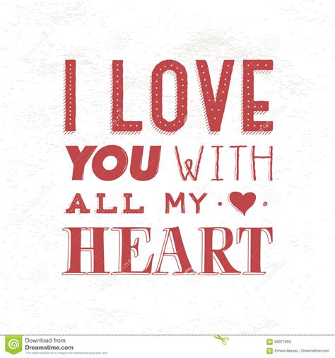 Quote Phrase I Love You With All My Heart Hand Drawn