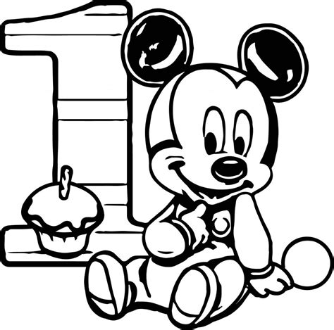 Baby Mickey One Cupcake Birthday Coloring Page
