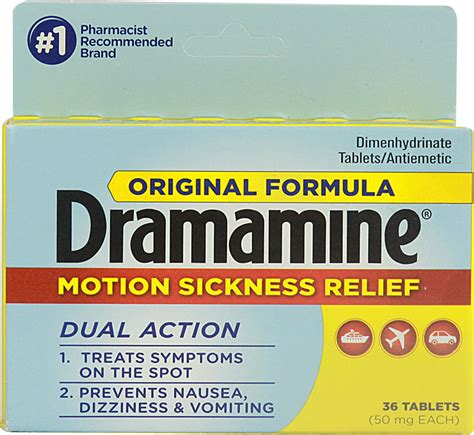 Dramamine is an antihistamine that reduces the effects of natural chemical histamine in the body. Dramamine Original Formula 50 mg - 36 Tablets - Online ...