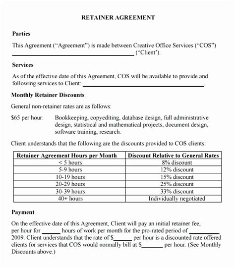 Retainer Contract Retainer Agreement Template Monthly Bonsai