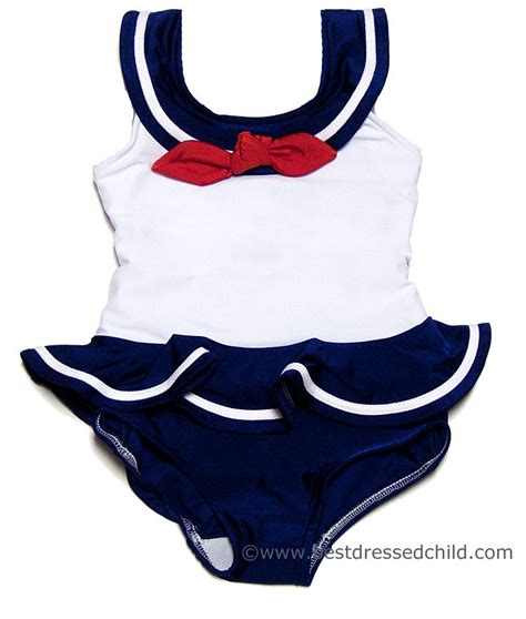 Florence Eiseman Girls Navy Blue White Sailor Suit Style Swimsuit