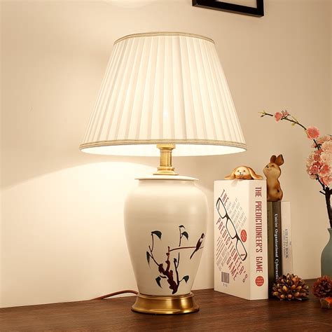 Copper Chinese Style Hand Painted Ceramic Table Lamp Modern Bedroom