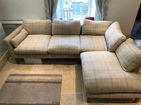 Laura Ashley Baslow Corner Set L Shaped Sofa In Keynes Duck Egg Check