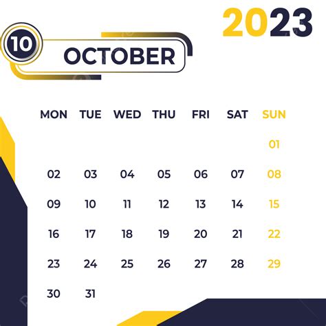 Vector Transparent October 2023 Calendar 2023 Template Year Png And