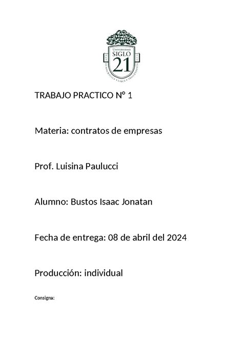 Tp 1 Contratos De Empresas Trabajo Practico N° 1 Materia Contratos