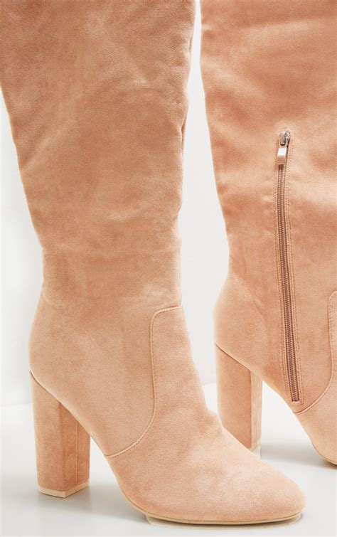 Nude Over The Knee Behati Boot Shoes Prettylittlething