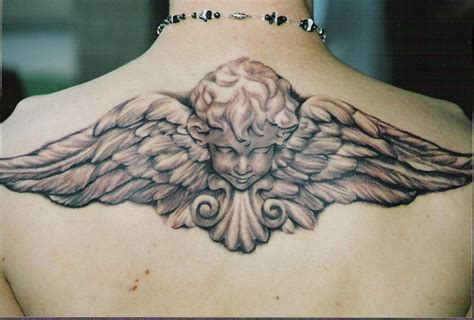 Design Of Angel Tattoo On The Back For Women