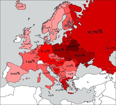 Europe By Ww2 Casualties As A Percentage Of The Population Europe
