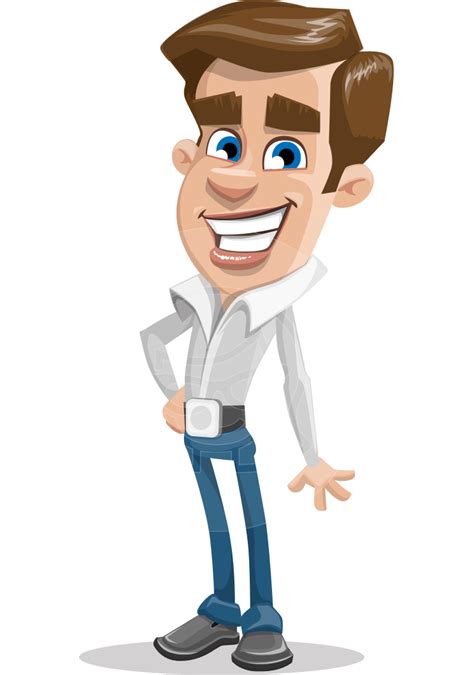 A Cartoon Man Is Standing With His Hands Behind His Back And Smiling At The Camera