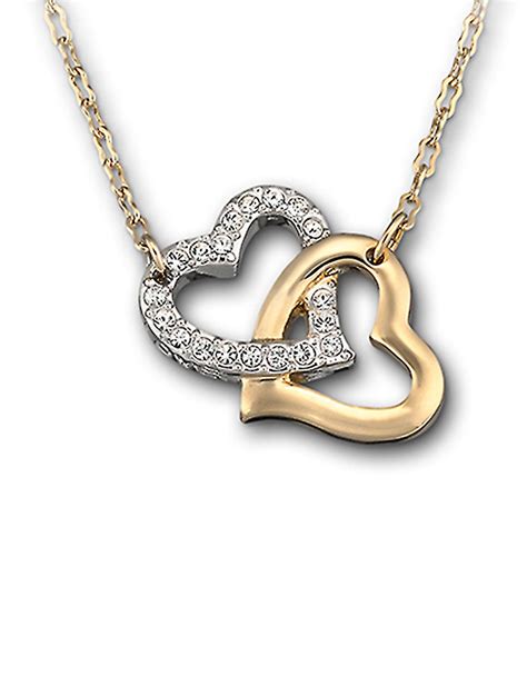 Swarovski Gold Tone And Crystal Double Heart Necklace In Metallic Lyst