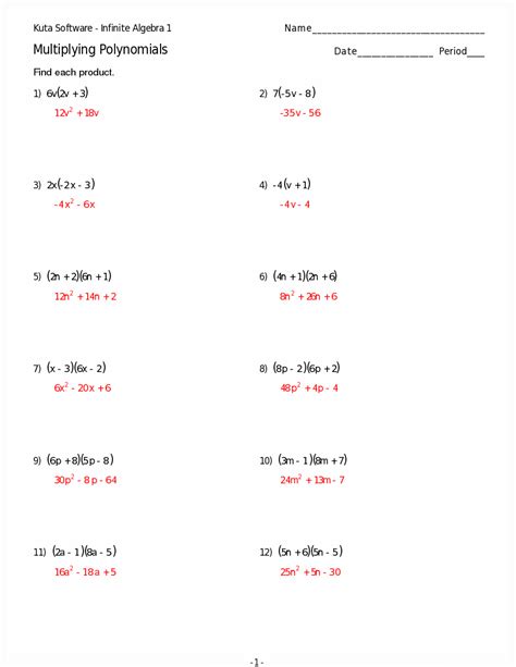 Polynomials Multiplication Worksheet