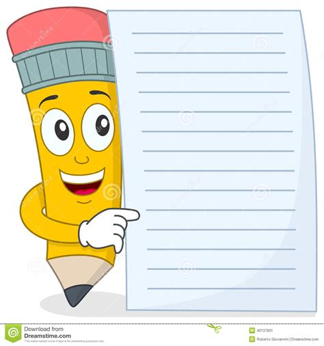 Pencil Character With Blank Paper Stock Vector Image