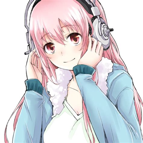 Super Sonico Headphones Large Breasts Pink Hair