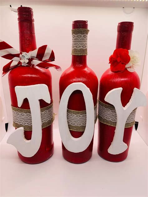 Joy Christmas Bottles Etsy In 2021 Wine Bottle Crafts Christmas