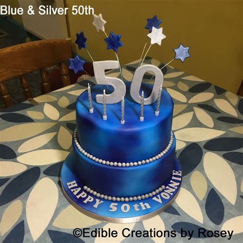 Blue Silver 50th Birthday Cake By Edible Creations By Rosey 50th