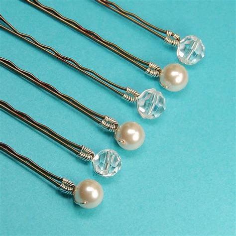 Pearl Bobby Pins Crystal Bobby Pins Mixed Set Swarovski 8 Mm Ivory