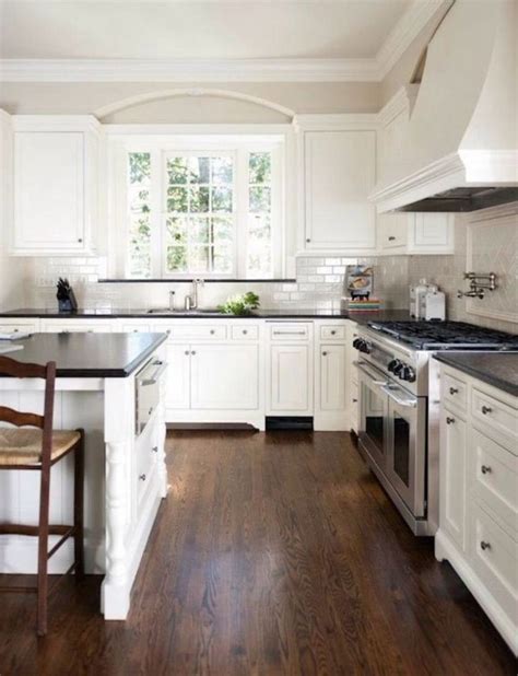 60 Spectacular White Kitchens With Dark Wood Floors 56 In 2020 White