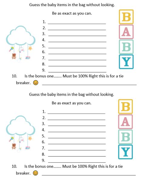 Baby Shower Guess The Baby Items Game Free Printable