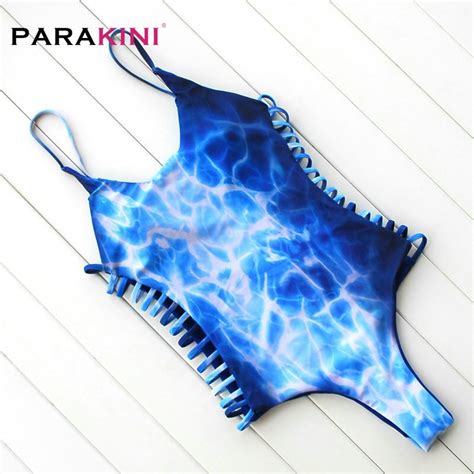 Parakini One Piece Swimsuit Women Swimwear Green Leaf Bodysuit Bandage Cut Out Summer Beach