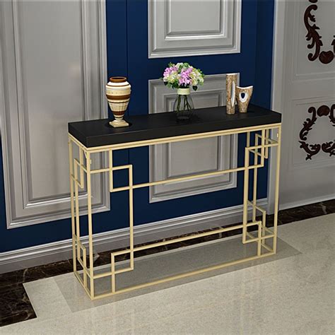 Black Rectangular Narrow Console Table Modern Entryway Table Metal In Gold