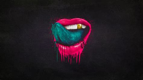Mouth Tongue Splatter Lips Paint Wallpaper 1920x1080 136921