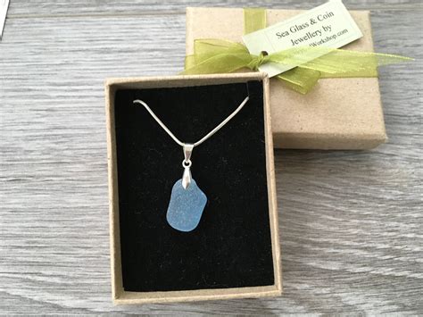 Pale Blue Natural Sea Glass Pendant Genuine Beach Glass Necklace