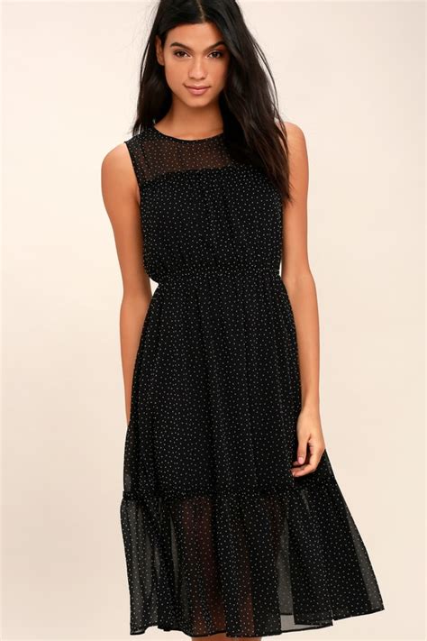 cute black polka dot dress midi dress sleeveless dress