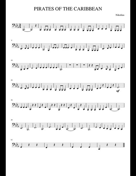 Adaptations written by pianists, without unnecessary difficulty, made to be played PIRATES OF THE CARIBBEAN sheet music for Tuba download free in PDF or MIDI