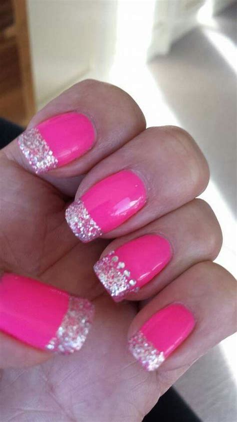 Bright Pink Bling Nails Bling Nails Pink Bling Nails Bright Summer