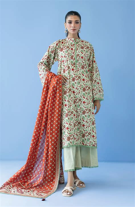 Orient Unstitched 3 Piece Printed Cambric Shirt Cambric Pant And Lawn