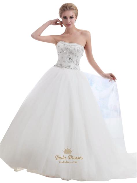 Ball gown strapless tulle wedding. Ivory Strapless Tulle Silver Beaded Bodice Ball Gown ...