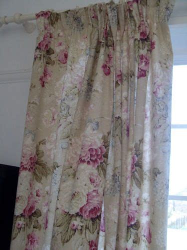 Vintage Style Cabbage Rose Lined Curtains 90lx90w Inch Shabby Chic Ashley Style Ebay Rose